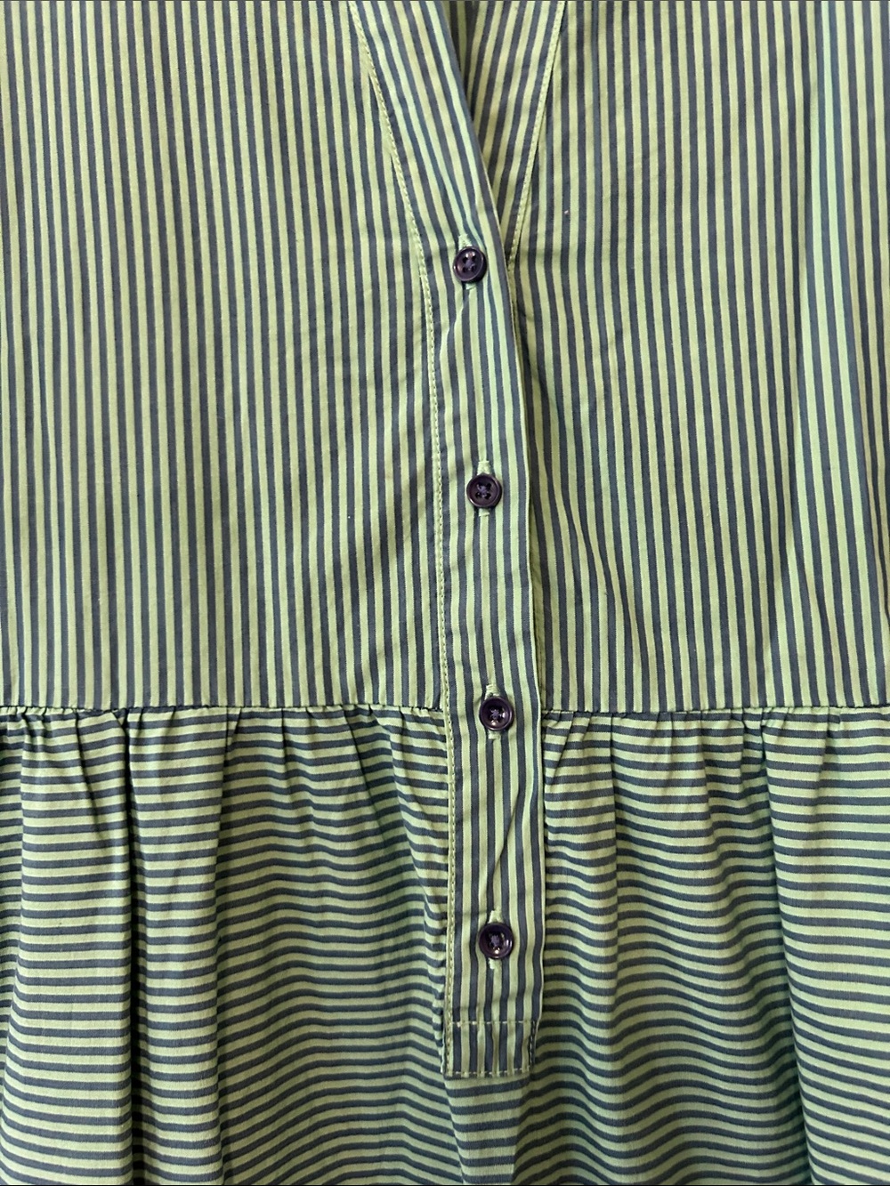 Nation LTD Dustin Romantic MIDI Green and Navy Striped Shirt Dress add Denim - Picture 5 of 9